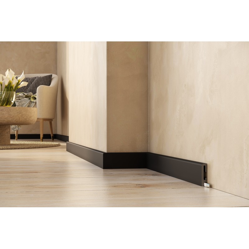 60mm PF060B RAL 9004 melna polistirola grīdlīste 60mm PF060B RAL 9004 melna polistirola grīdlīste