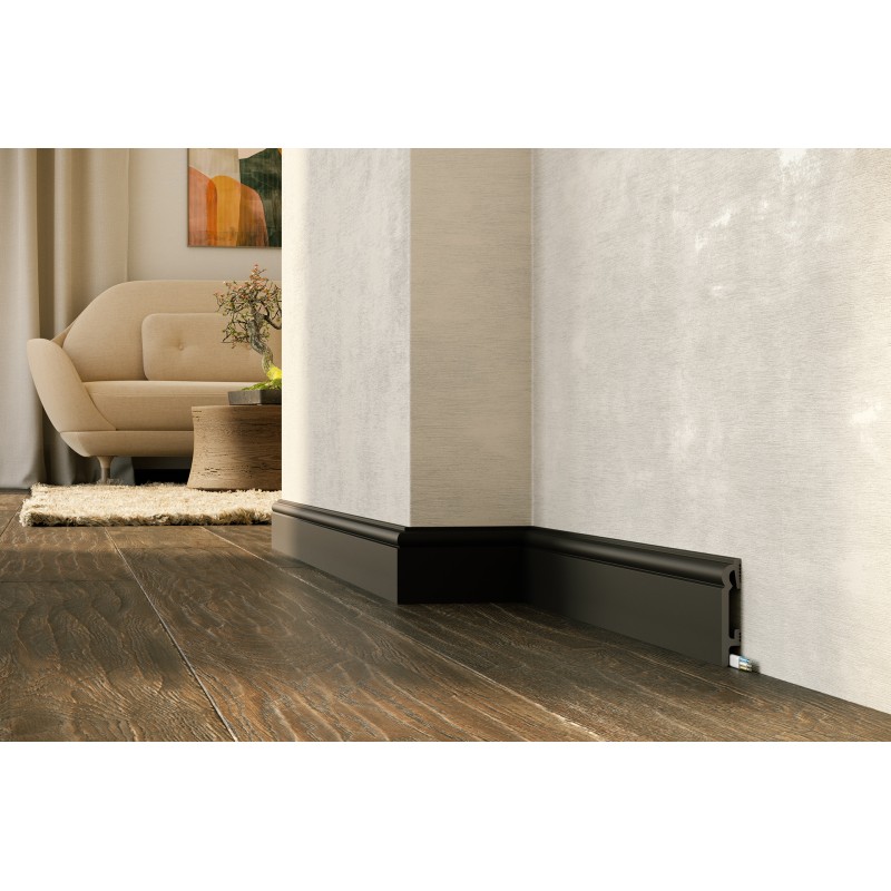 80mm PF082B RAL 9004 melna polistirola grīdlīste