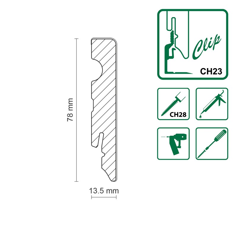 FU190 78x13.5mm Pēc pasūtījuma krāsota MDF grīdlīste